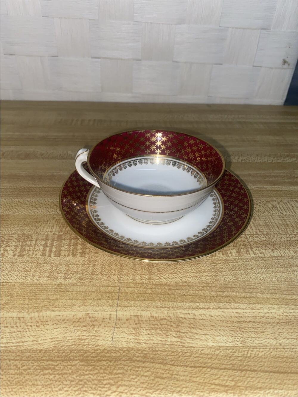 Antique Haviland Limoges Gold Floral Scrollwork & Red Tea Cup & Saucer France